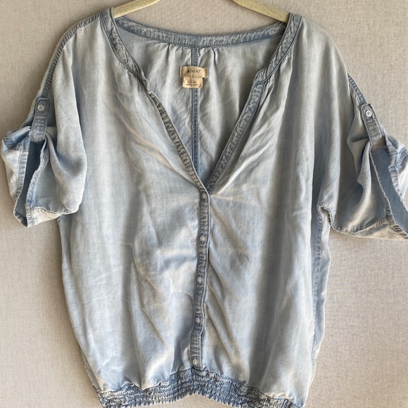 &SHIRT by H&M Women Chambray Top/Shirt light Blue Elastic Waist - Picture 1 of 8